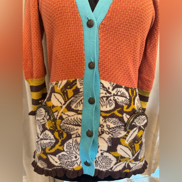 Anthropology Lia Molly Wool Blend Mixed Media Kisslock Coin Purse Cardigan - Picture 9 of 16